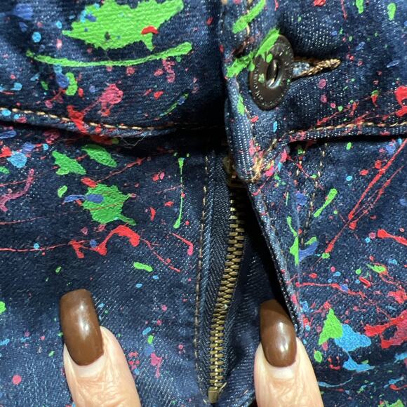 Wax Jeans Paint Splatter Skinny Overalls Blue Womens Size Small - Picture 7 of 16